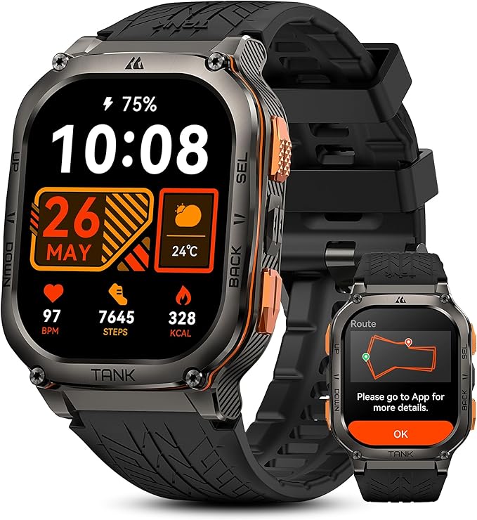 Smartwatch Kospet Tank M3 Ultra com GPS, 5ATM, chamada Bluetooth, tela Amoled de 1,96”