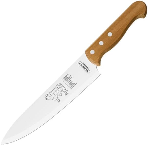 Faca Tramontina em inox e cabo de madeira 8″