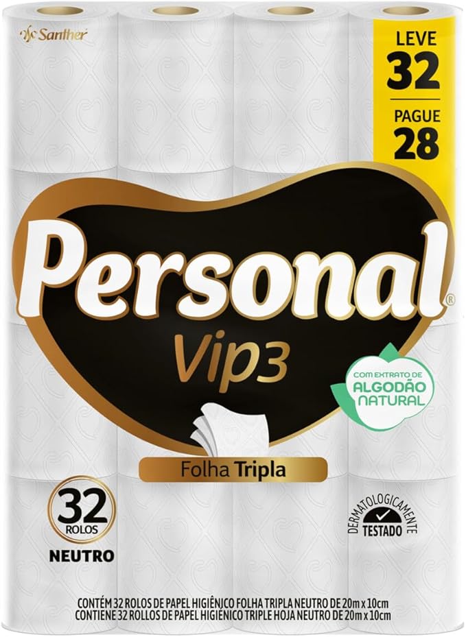 Papel Higiênico Personal Vip Folha Tripla, 32 Rolos De 20M