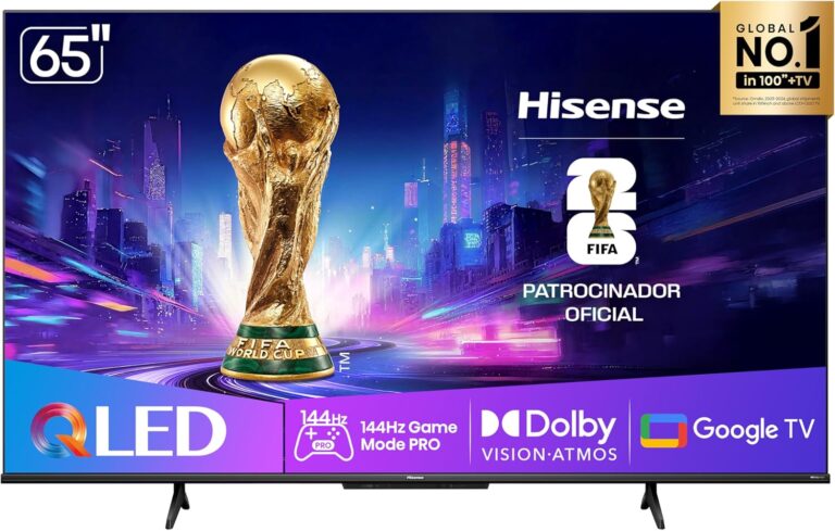 Smart TV Hisense 4K QLED 65″, 144Hz com Google TV e AMD FreeSync