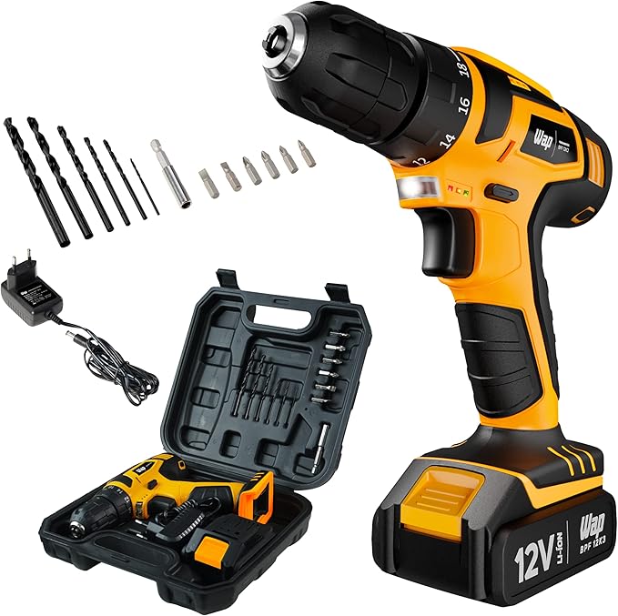 Parafusadeira e Furadeira WAP 12V, Kit com 13 acessórios e maleta
