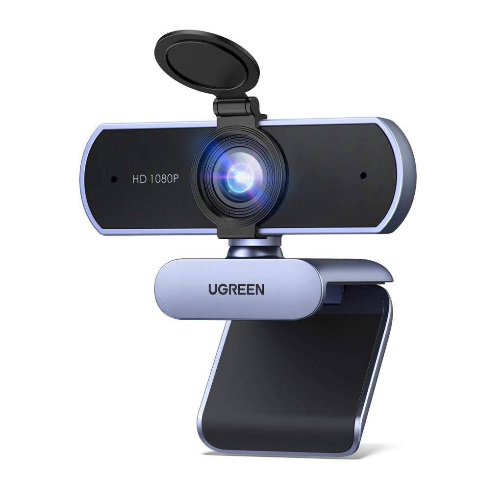 Webcam Ugreen 1080P com Microfone, Campo de Visão de 85°, Redução de Ruído, USB Plug and Play
