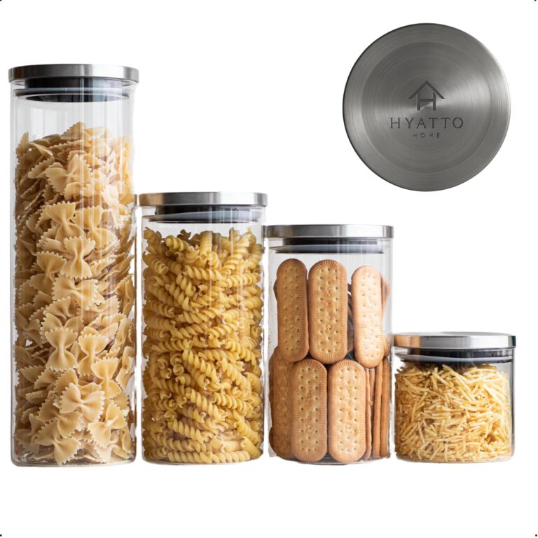 Kit com 4 potes de vidro herméticos e tampas inox