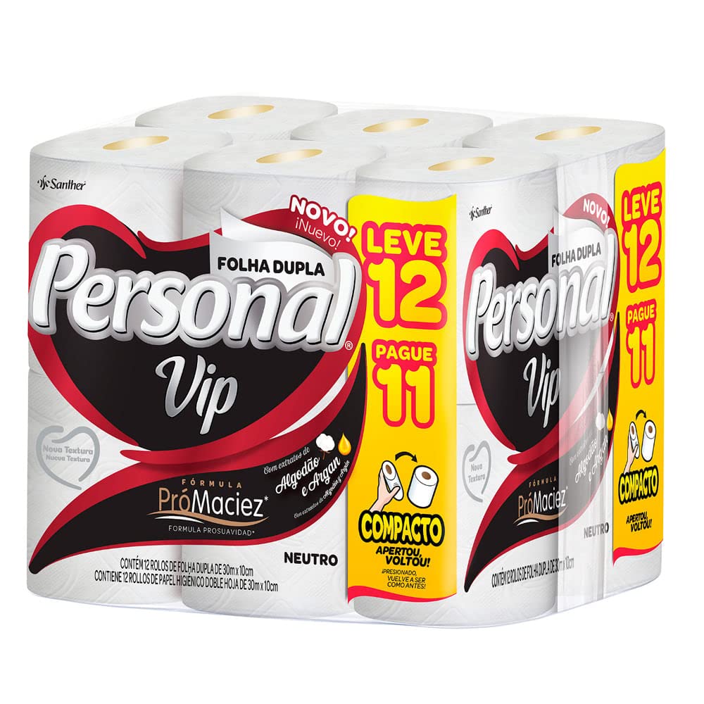Papel Higiênico Personal VIP, Folha Dupla, 12 unidades