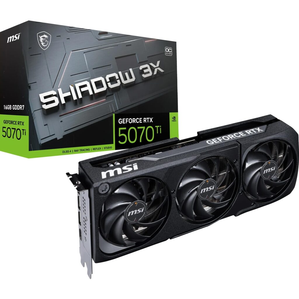 MSI RTX 5070 Ti Shadow 3X OC – 16GB GDDR7 | PCIe 5.0 | 2482MHz | HDMI 2.1 | DP 2.1