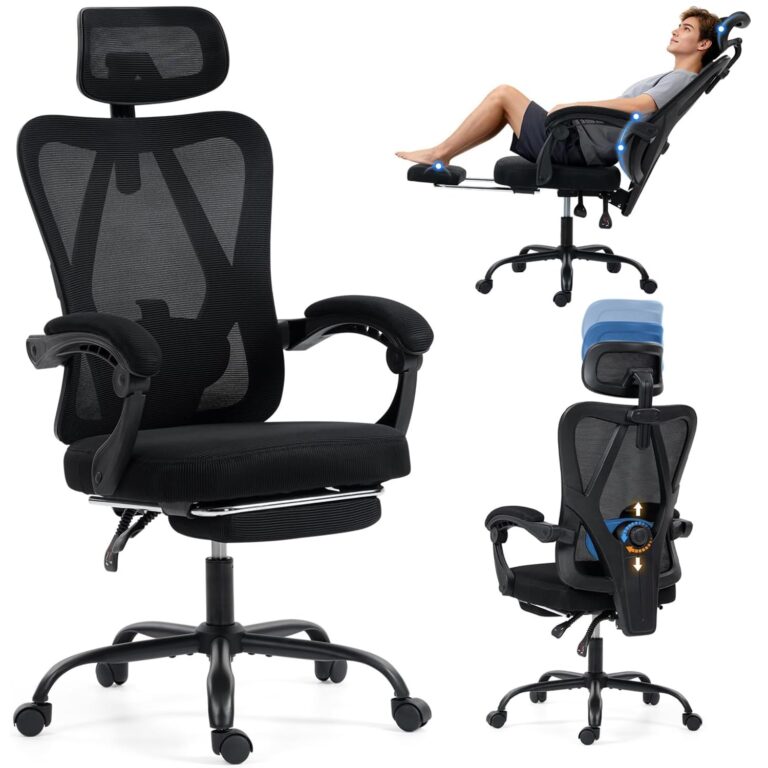 Cadeira de Escritório Ergonômica – Apoio para Pés | Encosto 135° | Apoio Lombar | 360°