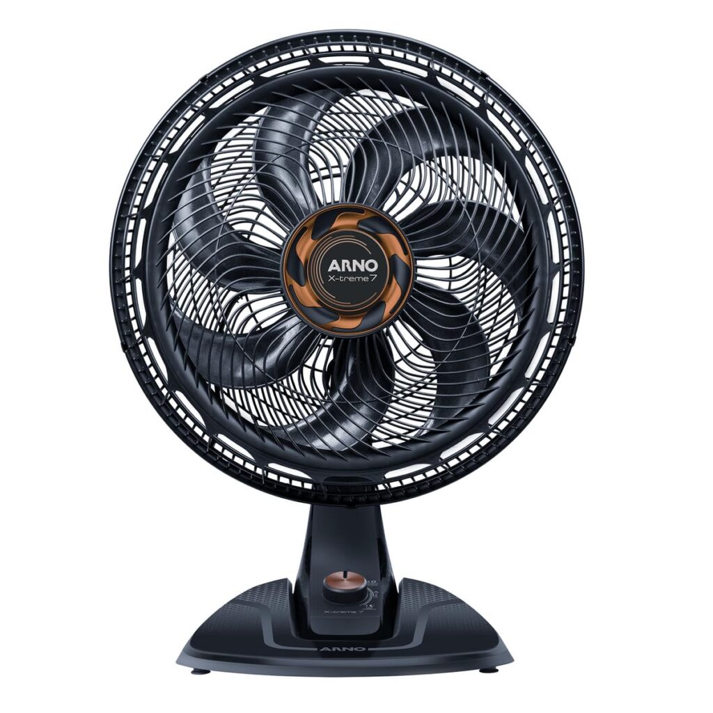 Ventilador de Mesa Arno X-TREME 7 Cinza 40cm VE71, 150W, 7 Pás, 3 Velocidades, Oscilação 80º, Power Zone, Modo Noturno Silencioso, 220V