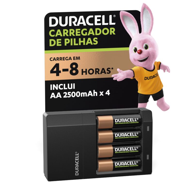 Carregador de Pilhas Recarregáveis Duracell com 4 Pilhas AA Inclusas