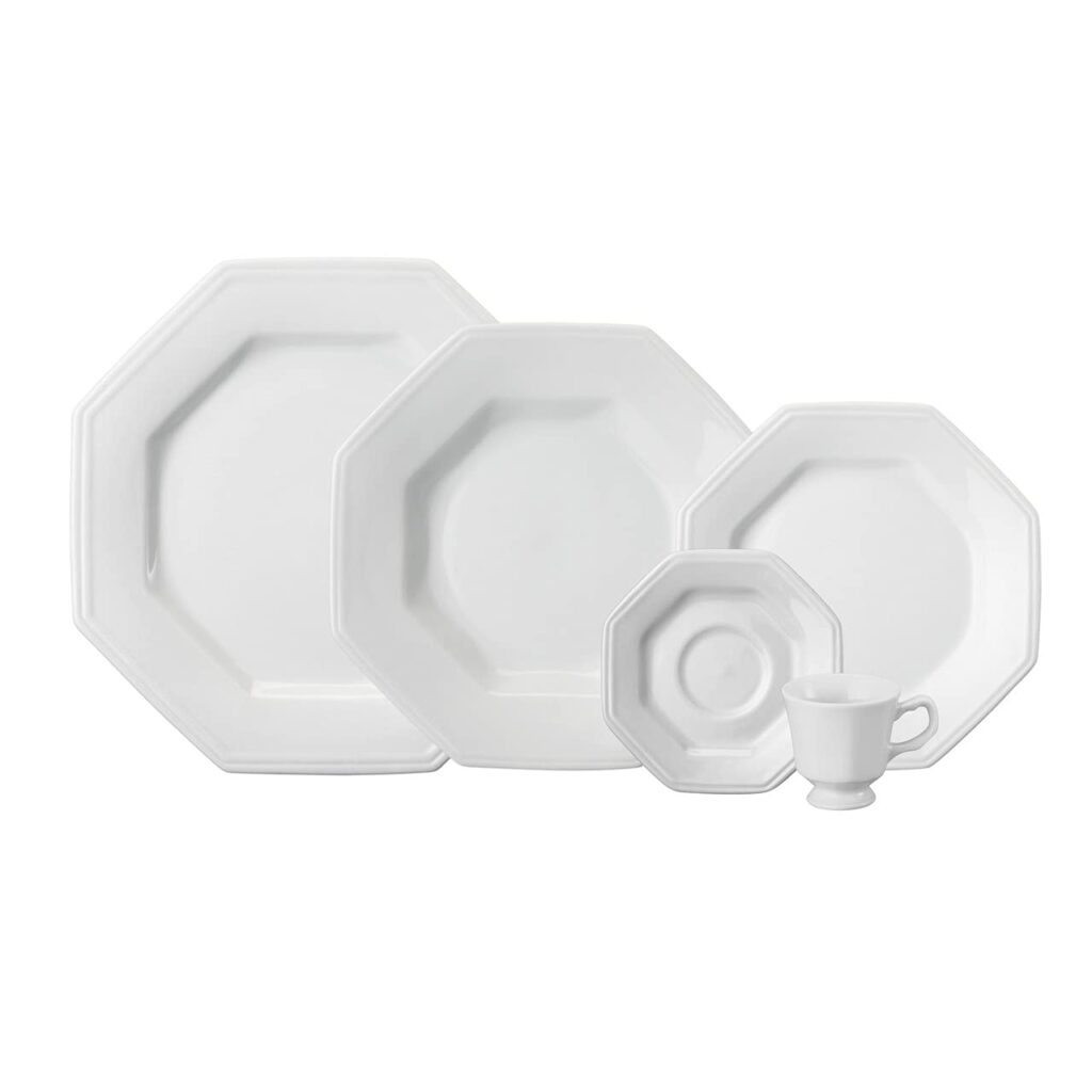 Serviço de Jantar e Chá em Porcelana, 20 Peças, Modelo Octogonal Prisma, Branco, Porcelana Schmidt