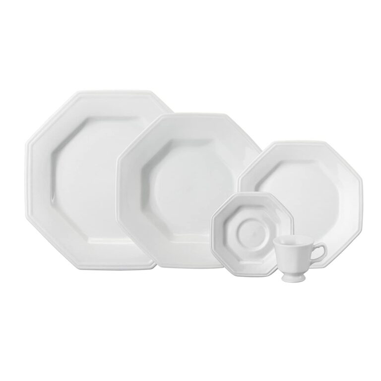 Serviço de Jantar e Chá em Porcelana, 20 Peças, Modelo Octogonal Prisma, Branco, Porcelana Schmidt