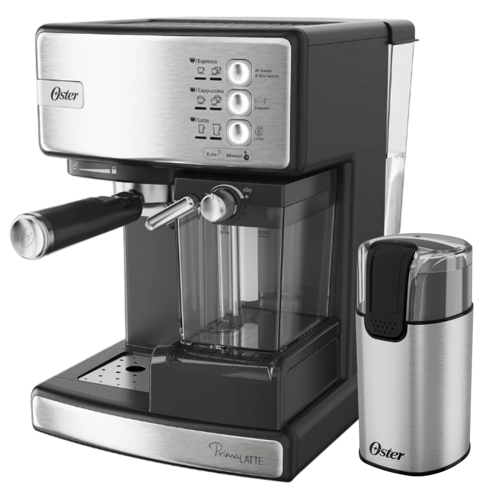 Kit Oster | Cafeteira PrimaLatte Inox + Moedor Elétrico | 220V