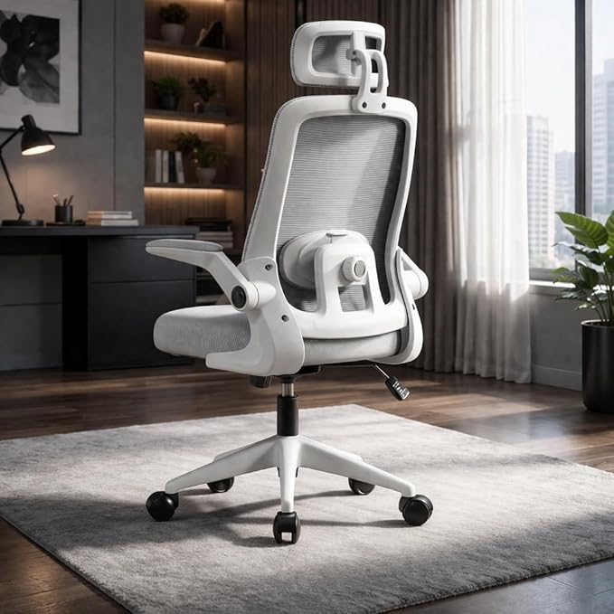 Cadeira Ergonômica BliShop | 120kg | Mesh Premium | Ajustável | Branca e Cinza