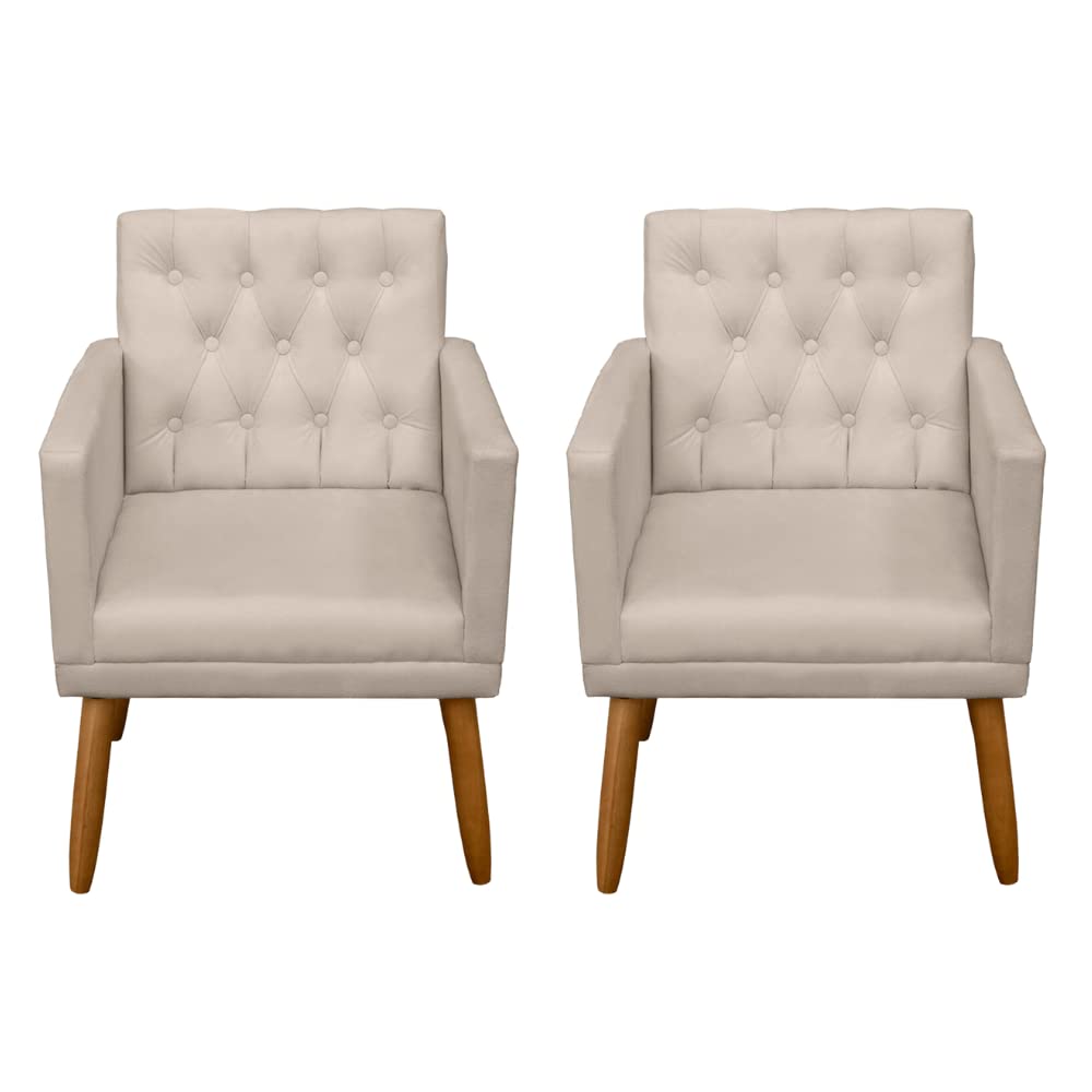 Kit 2 Poltronas Cadeira Decorativa para sala de estar recepção reforçada (Bege)