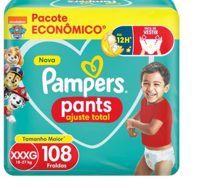 Fralda Pampers Pants Ajuste Total tamanho XXXG, Fácil de Vestir, 108 Unidades
