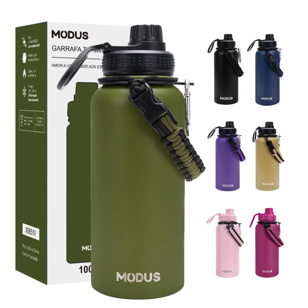 Garrafa Térmica MODUS 1L | Aço Inox | Isolamento a Vácuo | Antivazamento | Alça Paracord
