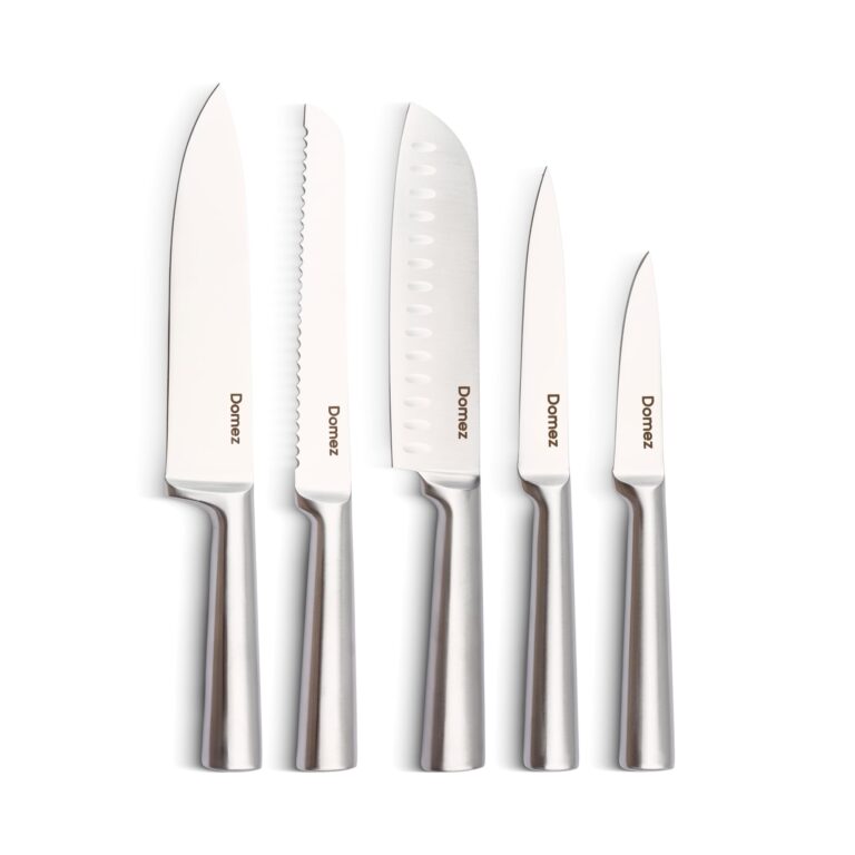Jogo de Facas DOMEZ 5 Peças | Aço Inox 4Cr13 | Faca Chef/Pão/Churrasco