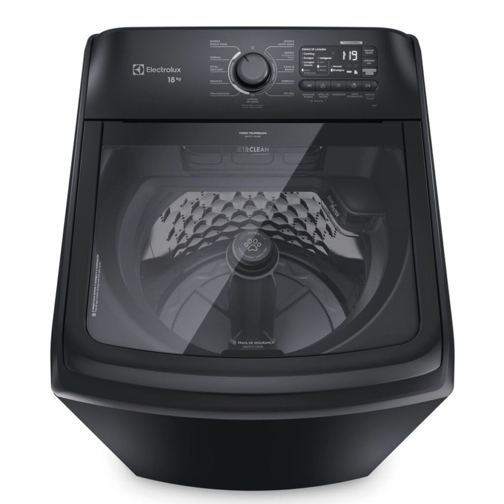 Máquina de Lavar Electrolux Expert, 18Kg, Preta, Tripla Filtragem, Jatos Poderosos, LEB18