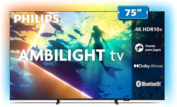 Smart TV Philips 75″ 4K Ambilight | HDR10+ | Dolby Atmos | Bluetooth | 75PUG8100
