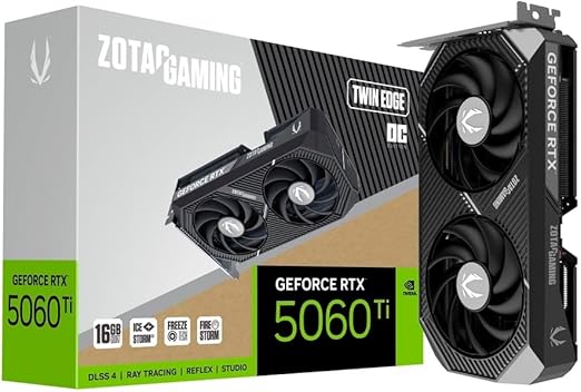 Placa de Vídeo Zotac GeForce RTX 5060 Ti Twin Edge OC ZT-B50620H-10M | 16GB GDDR7 | 128-bit | PCIe 5.0