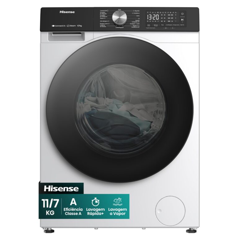 Lava e Seca Hisense 11kg/7kg WD3S11 | Wi-Fi | Steam | Motor Inverter | 13 Programas | Painel Touch | 127V