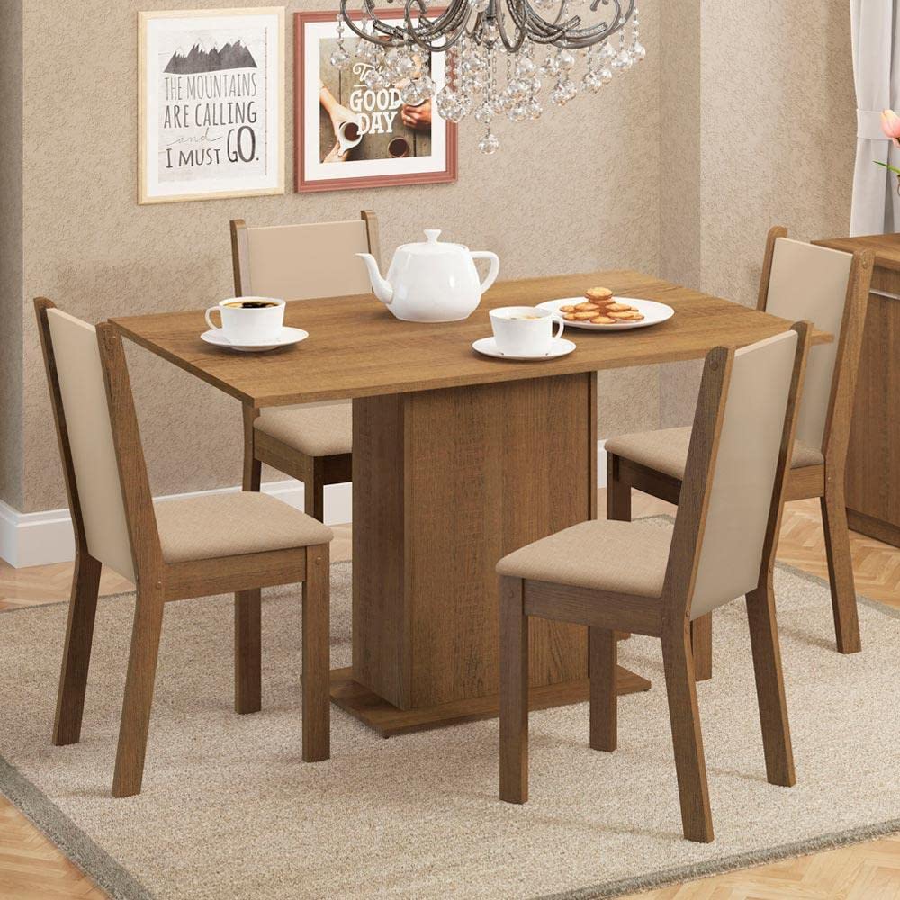 Conjunto Sala de Jantar Madesa Talita | Mesa com Tampo de Madeira | 4 Cadeiras