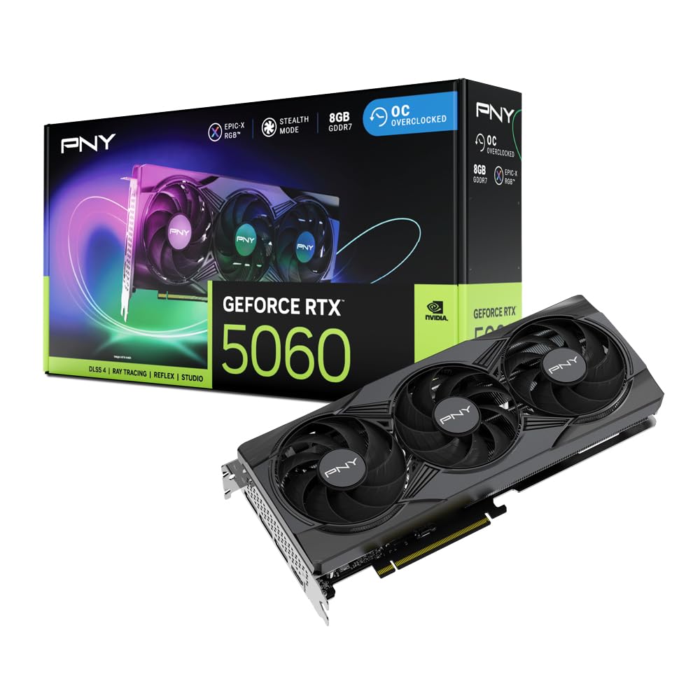 Placa de Vídeo PNY GeForce RTX 5060 Epic-X ARGB OC 8GB | GDDR7 | Triple Fan