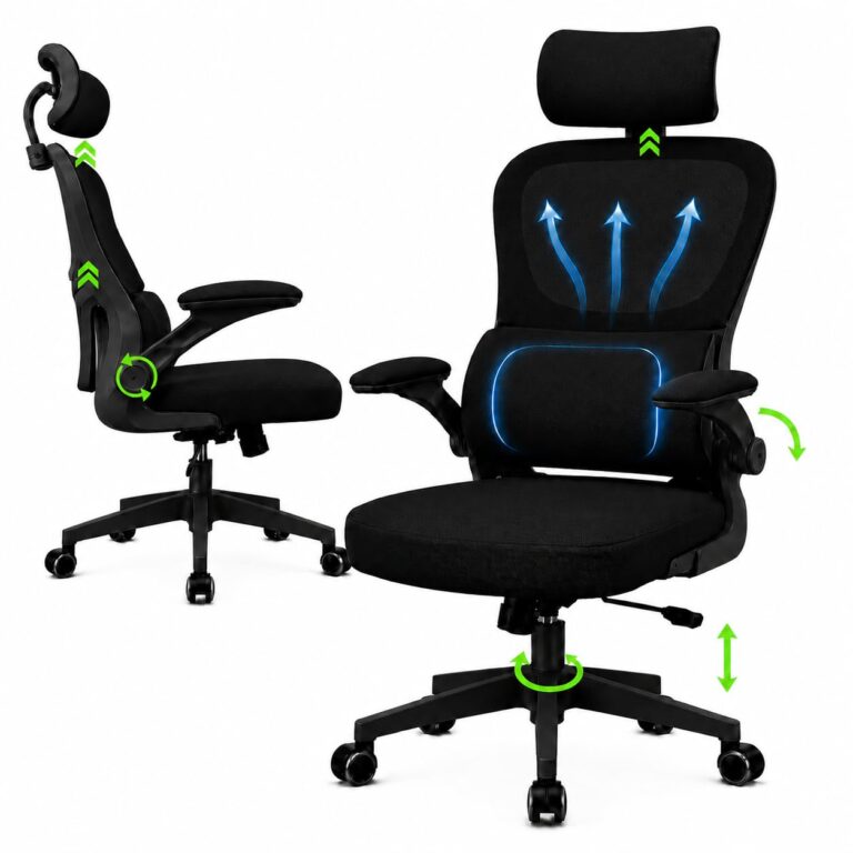 Cadeira Ergonômica NR17 | Encosto Mesh | Apoio Lombar | Apoio de Cabeça | Reclinável 130°