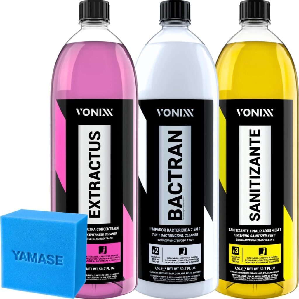Kit Limpeza de Estofados VSC Vonixx | Extractus | Bactran Sanitizante 1,5L | Espuma Yamase | Sistema Completo para Sofás e Bancos