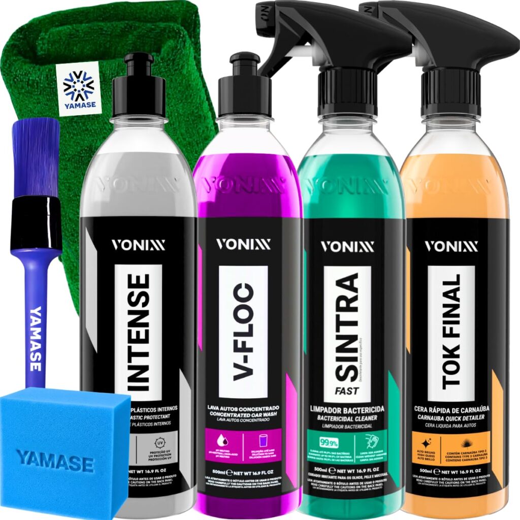 Kit Limpeza Automotiva Vonixx | Shampoo V-Floc | Revitalizador Intense | Cera Tok Final | Sintra Fast