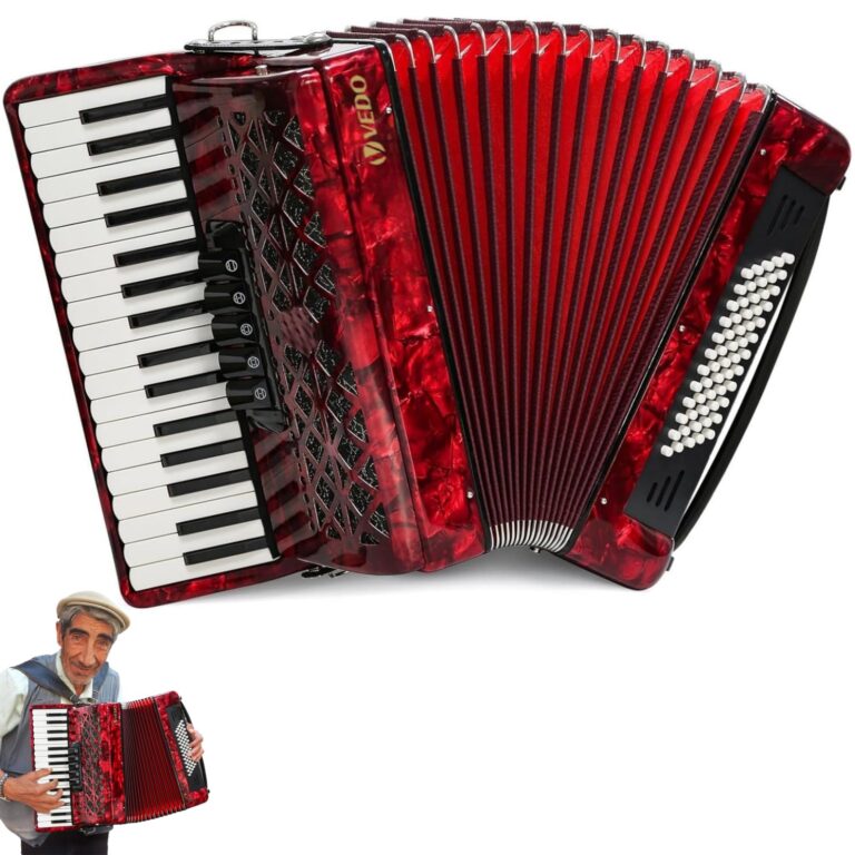 Acordeon VEDO Profissional | 34 Teclas | 60 Baixos | 3ª Voz | Maple | Vermelho