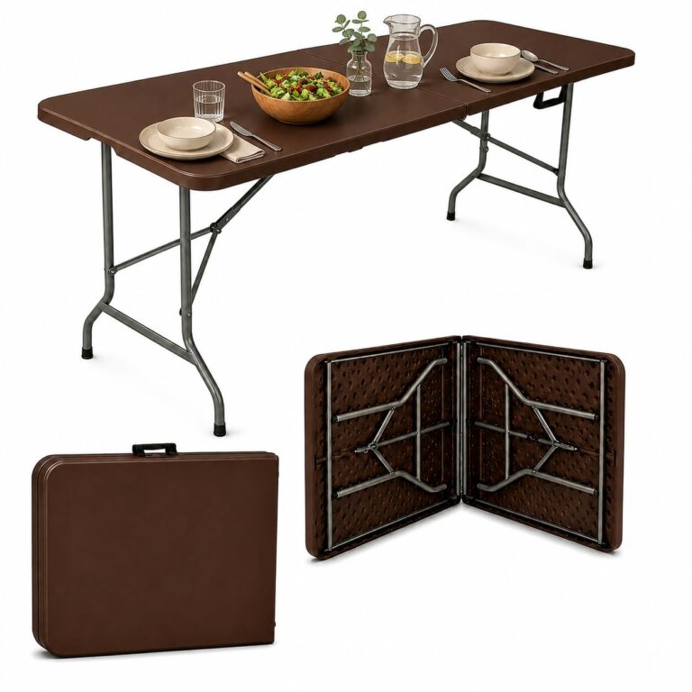 Mesa Dobrável Portátil | 1,80m | Tipo Maleta | Até 150kg | Marrom