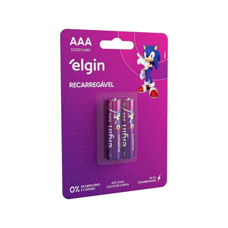 Pilha recarregável AAA 1000mAh Elgin com 2 unidades Palito