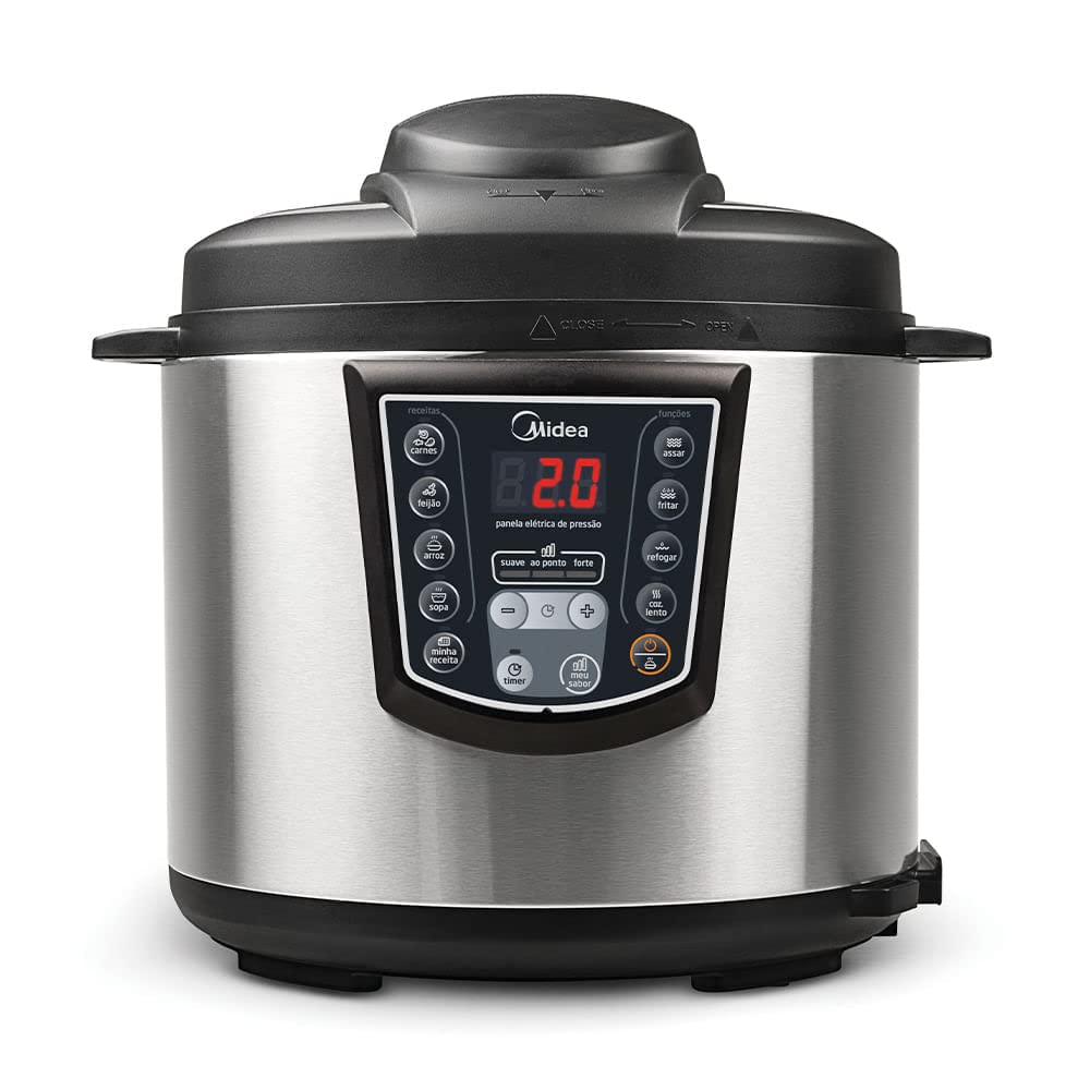 Midea Panela de Pressão Elétrica 6L Digital, Inox/Preto, 110v,
