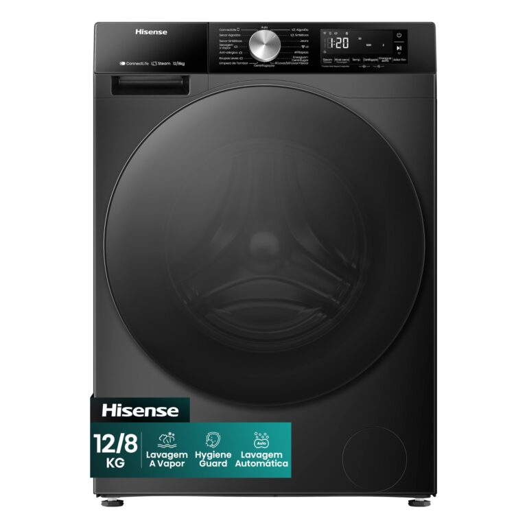 Lava e Seca Hisense WD3S12 | 12kg Lavagem / 8kg Secagem | Vapor | Wi-Fi | 16 Programas